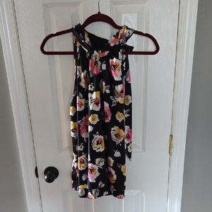Floral Sleeveless Top - Black with Pink and Yellow Accents
